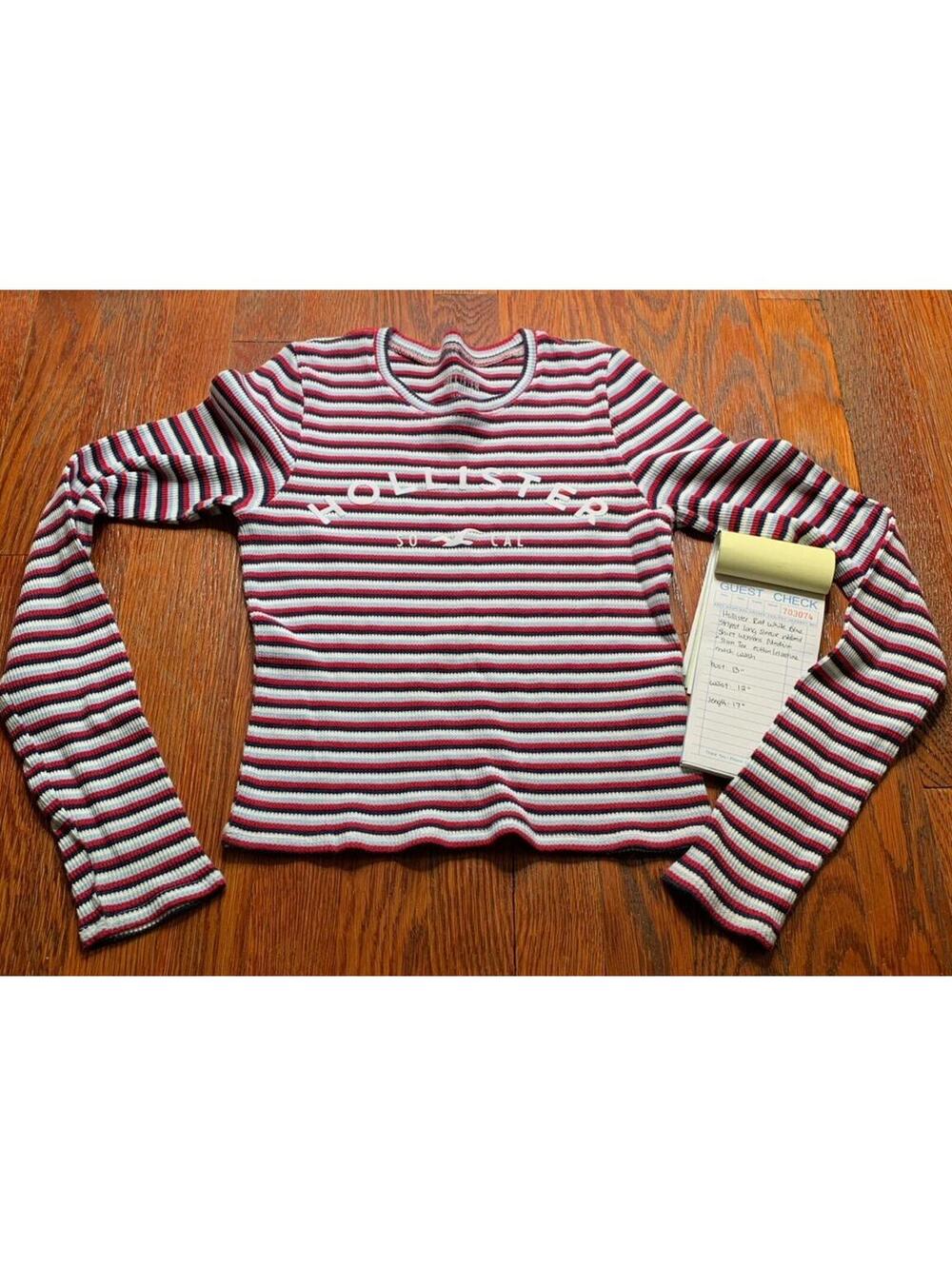 Hollister Striped Crop Top Red White Blue Long Sleeve Slim Fit Y2K Medium Ribbed